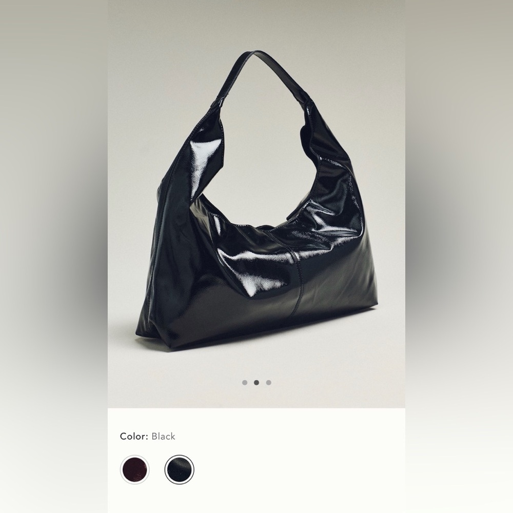 NWT new Anthropologie shiny faux patent leather tote bag purse black - Picture 11 of 16